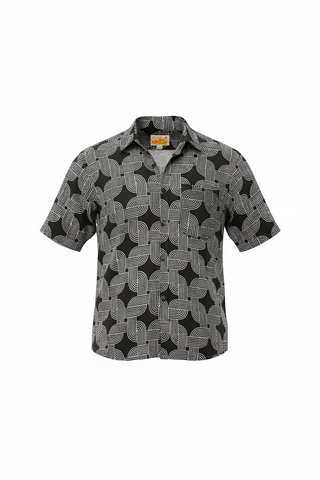 Uluwatu Shirt - Disco Race Brown batik black white interlocking pattern