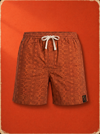 Pool Shorts - Disco Stripes Orange batik natural dye terracotta