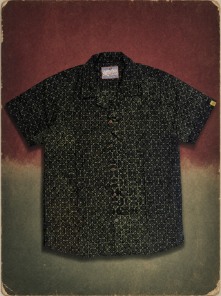 Kuta Shirt in Latin Rainbow batik, jungle green, camp collar short sleeve