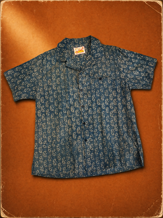 Kuta Shirt in Seed batik, smoky teal-green, camp collar short sleeve